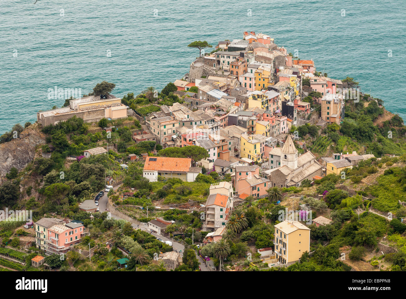 Das Dorf Corniglia in den Cinque Terre, UNESCO World Heritage Site, Ligurien, Italien, Europa Stockfoto