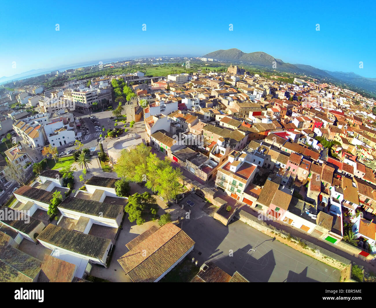 Luftbild der Altstadt Alcudia, Mallorca, Balearen, Spanien Stockfoto