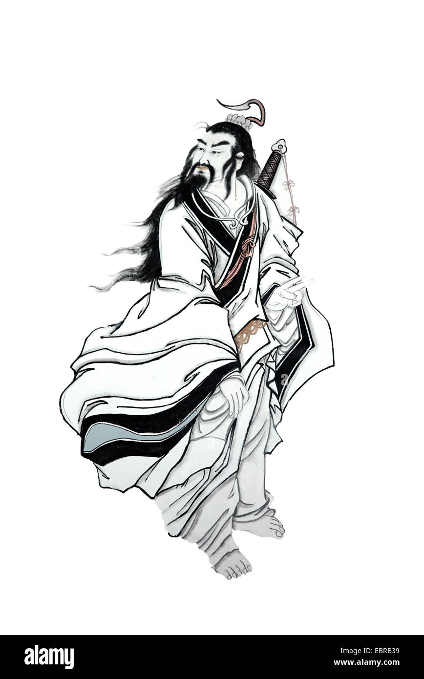 Abbildung eines alten chinesischen Schriftzeichens gemalt an den Wänden eines buddhistischen Tempels. Stockfoto