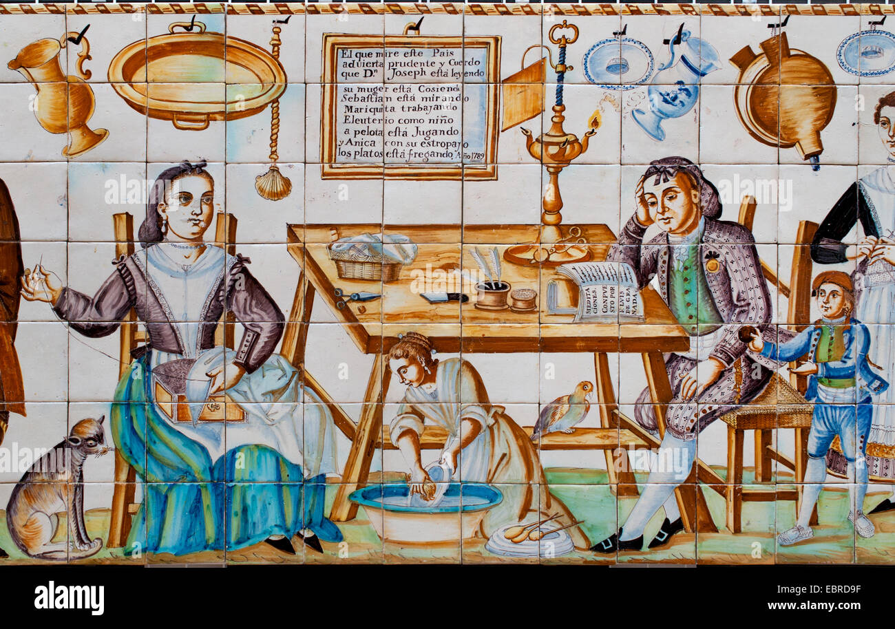 Fliesen Sie-Panel Küche Polychrome Keramik 1788 Valencia Spanien Spanisch Stockfoto