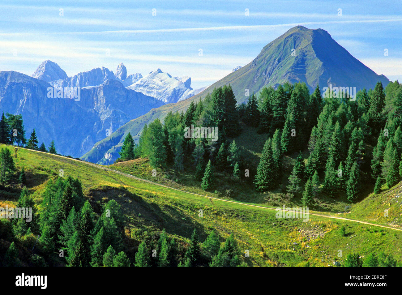 Berglandschaft in den Dolomiten, Marmolada Linksfraktion, rechts Monte Pore, Italien, Südtirol, Dolomiten Stockfoto