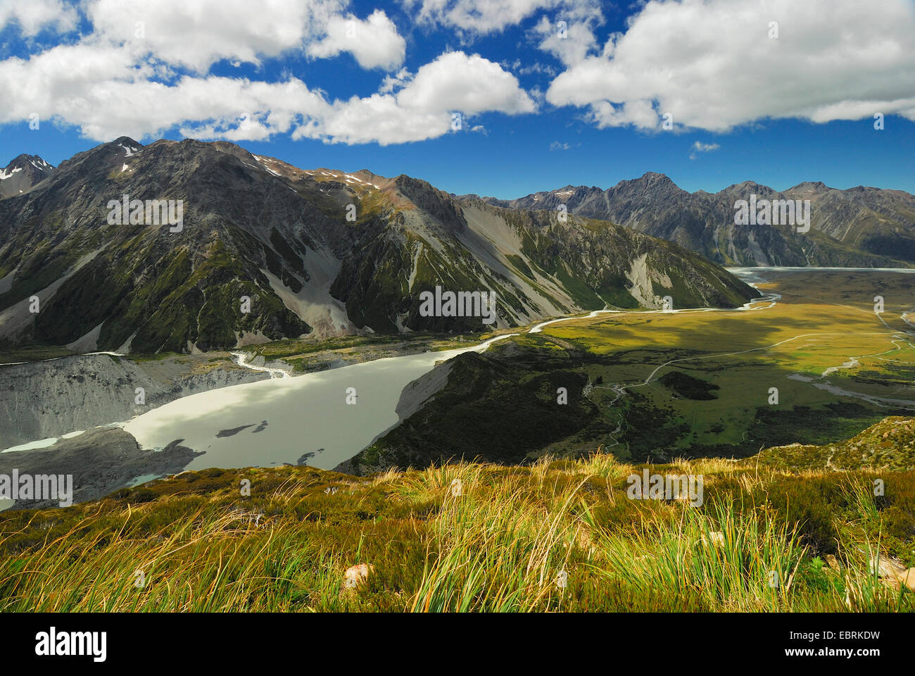 Mueller See- und Hooker im Hooker Valley, New Zealand, Mount Cook National Park Stockfoto