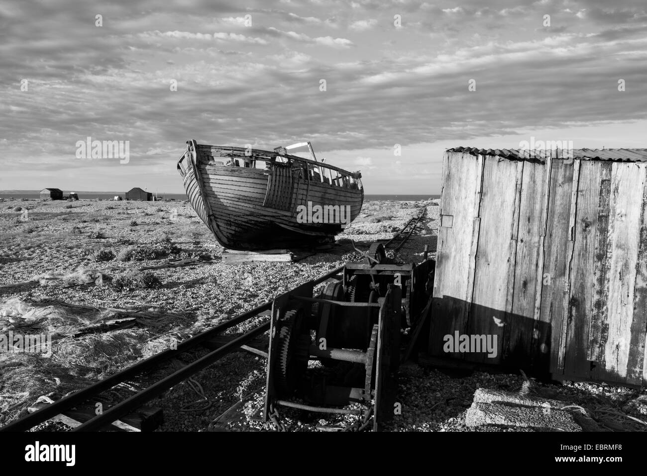 Eine Szene von Dungeness, Kent, England Stockfoto