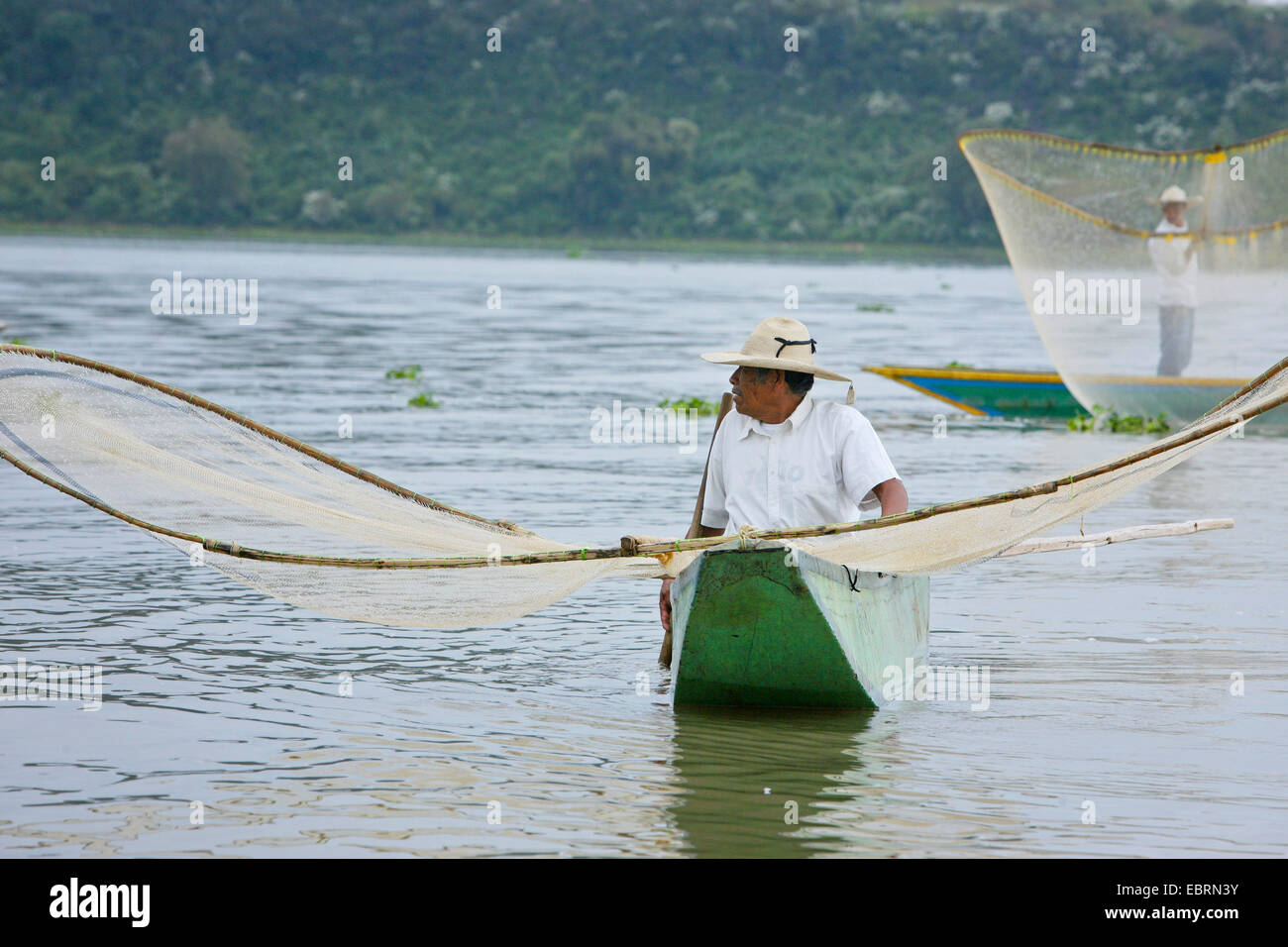 Fischer auf einem See, Mexiko, Michoacßn, Pßtzcuaro Stockfoto