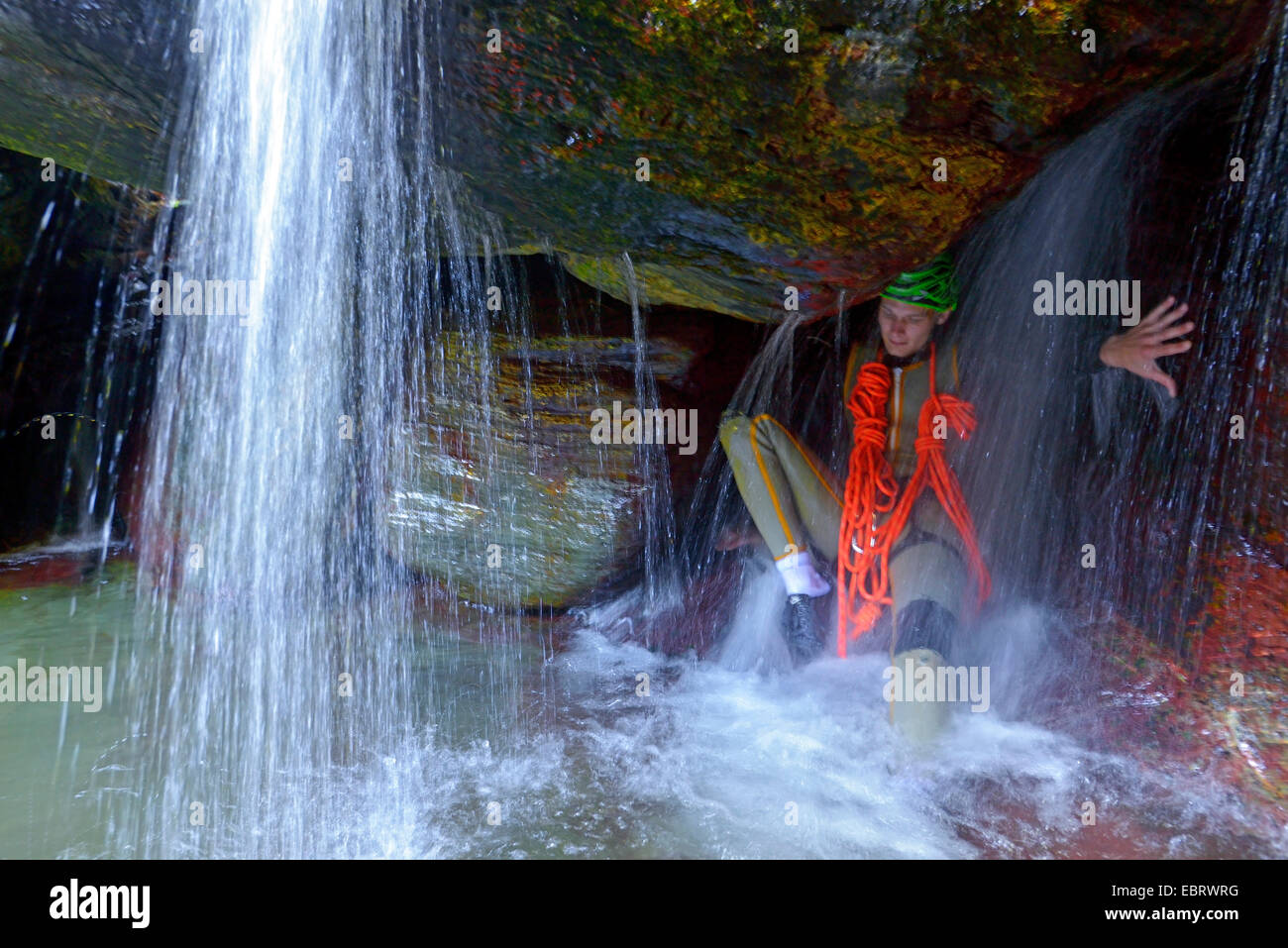 Canyoning am Cap Corse im Norden von Korsika, Frankreich, Korsika, Cap Corse, Bastia Erbalunga Stockfoto