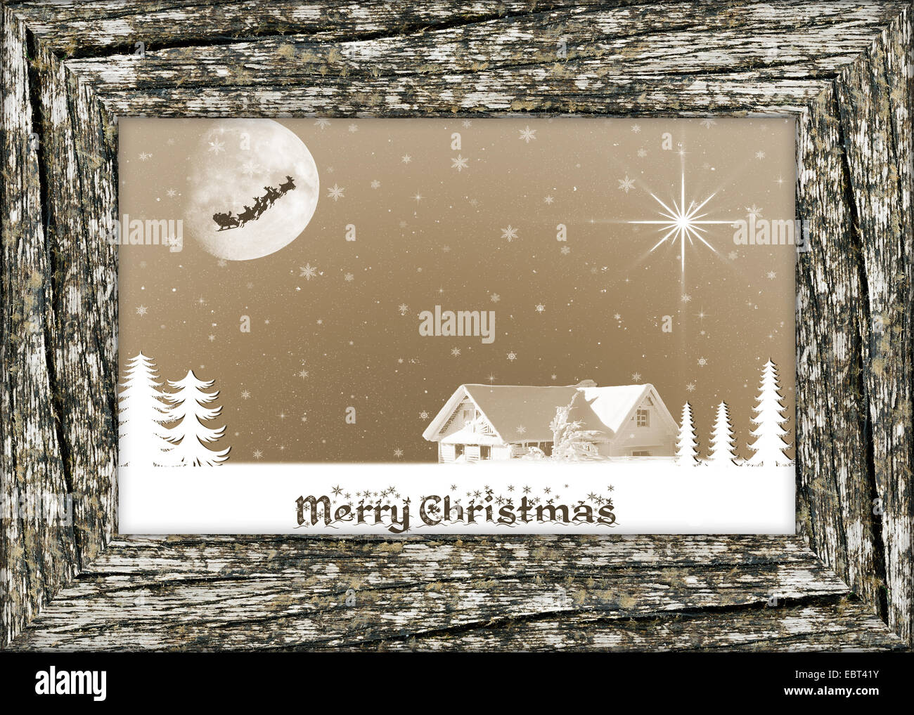 Weihnachtskarte in Holzrahmen Stockfoto