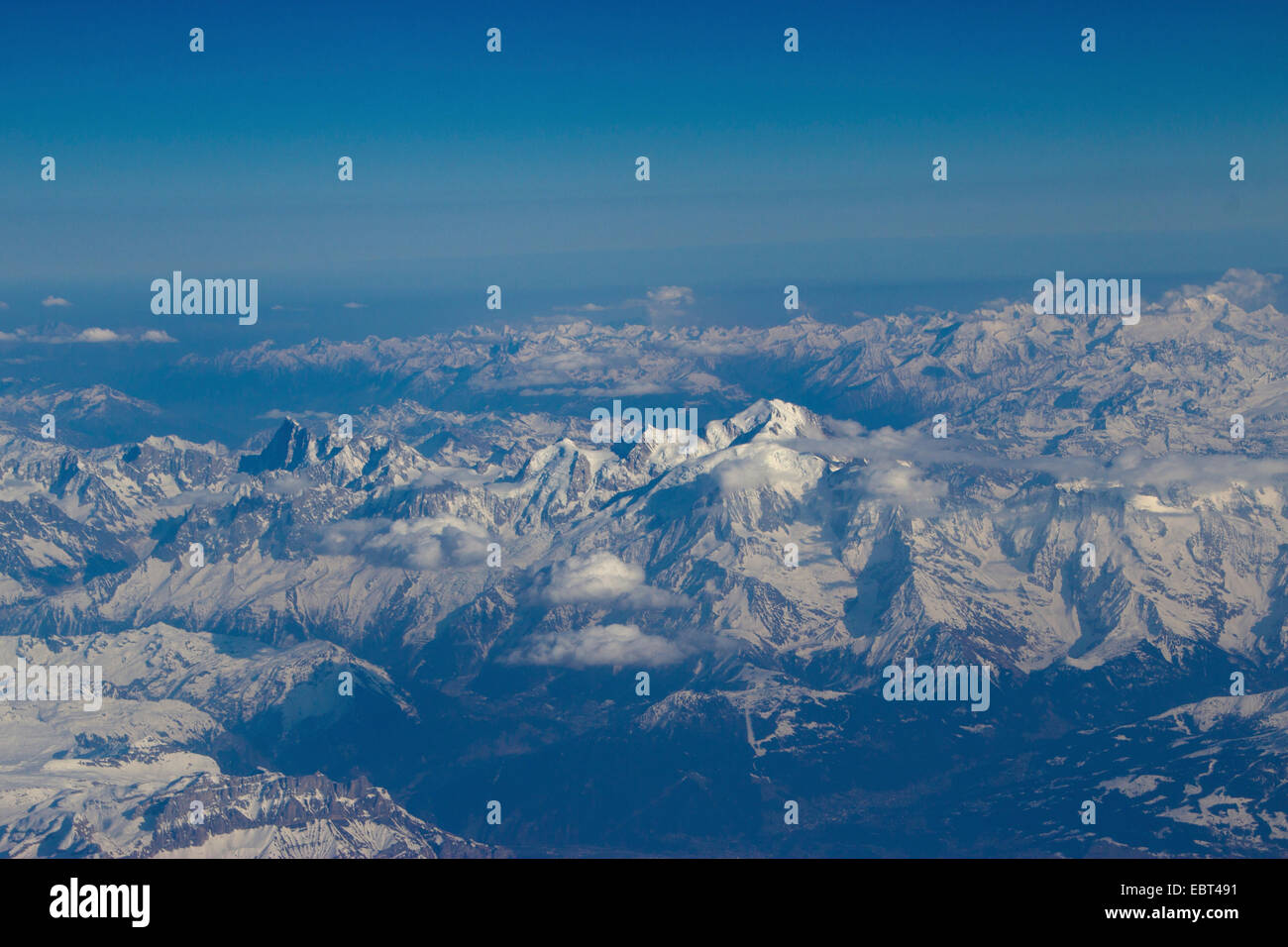Luftaufnahme des Mont Blanc Massivs, Frankreich, Montblanc Stockfoto