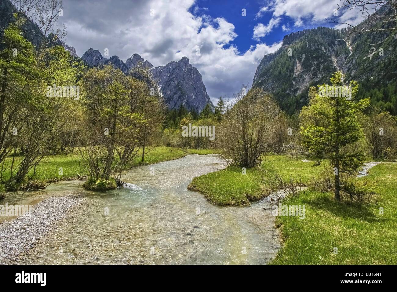 Gebirgsbach in Val di Landro, Italien, Südtirol, Dolomiten Stockfoto