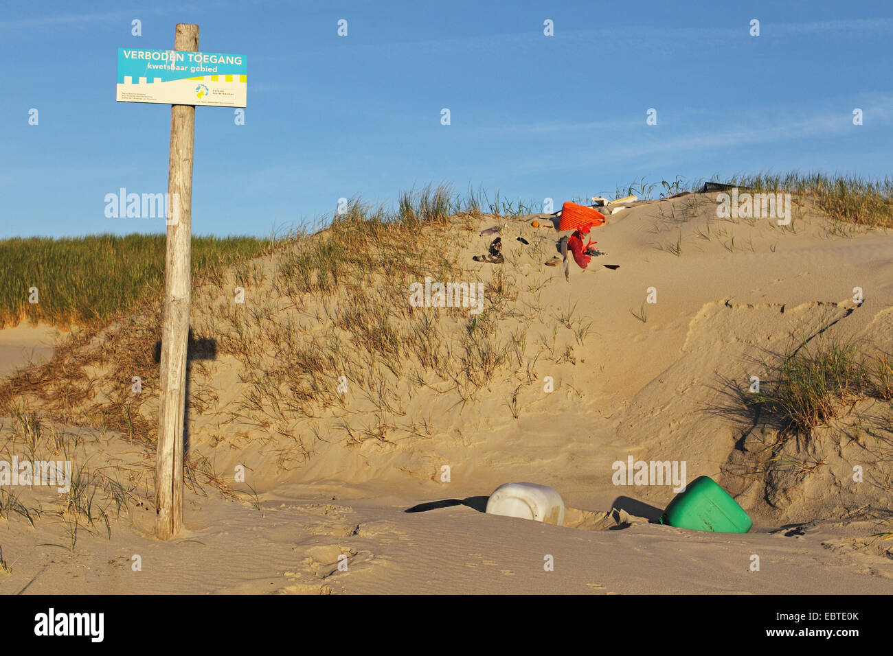 Müll am Strand in der Natur geschlossen reservieren De Slufter, Niederlande, Texel Stockfoto