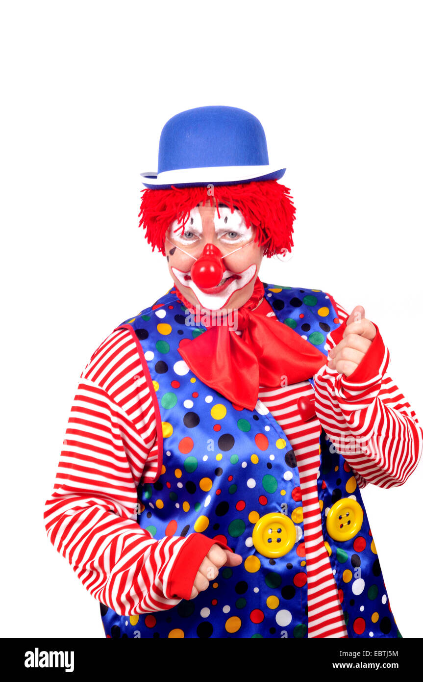 tanzende Frau als Clown verkleidet Stockfoto