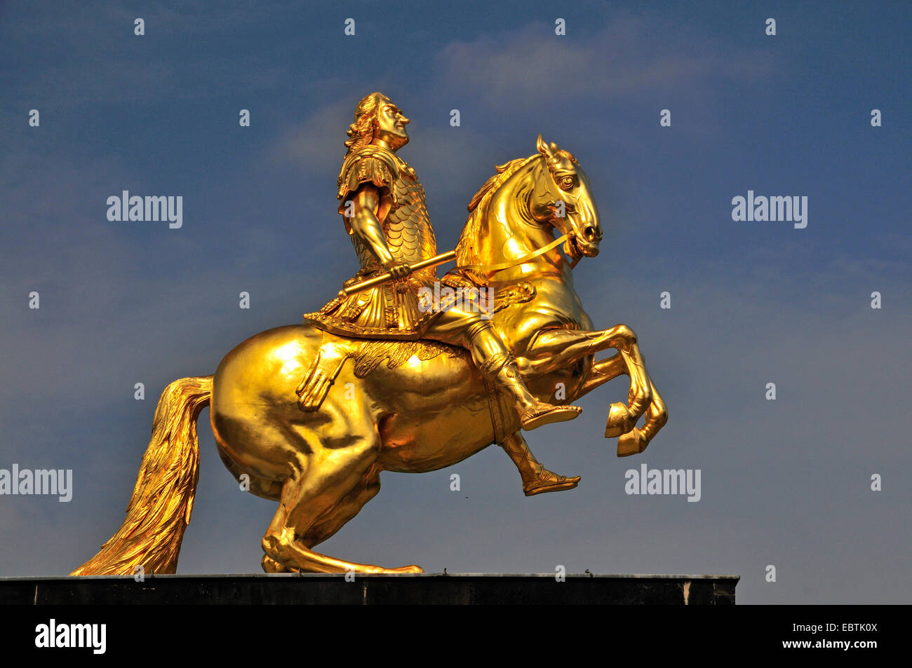 Goldener Reiterstatue des Augustus II das starke, Dresden, Sachsen, Deutschland Stockfoto