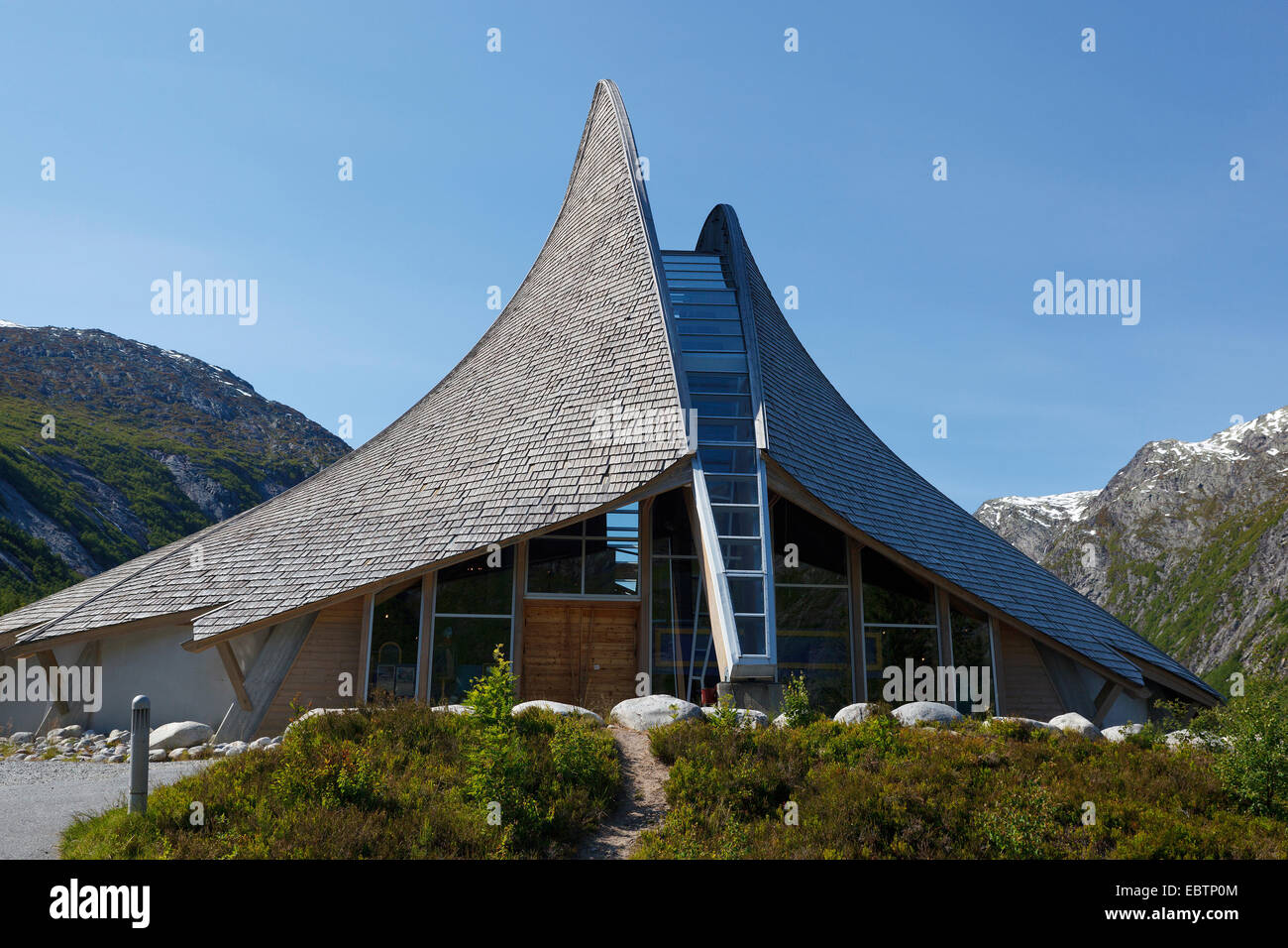 Restaurant in der Nähe Gletscher Nigardsbreen, Norwegen, Jostedal, Sogn Fylkes Stockfoto