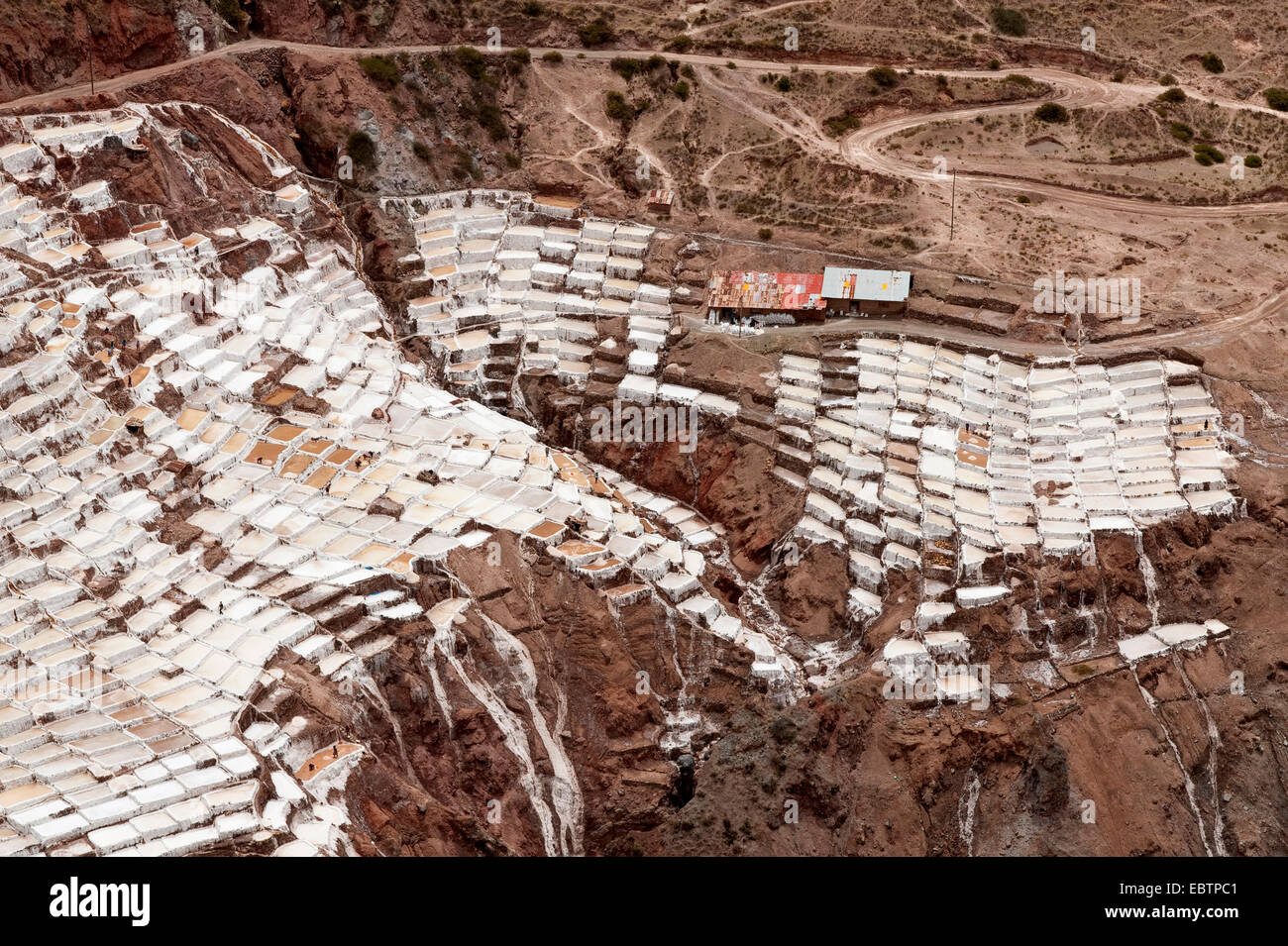Salz Pfannen Salinas De Maras, Peru, Maras Stockfoto