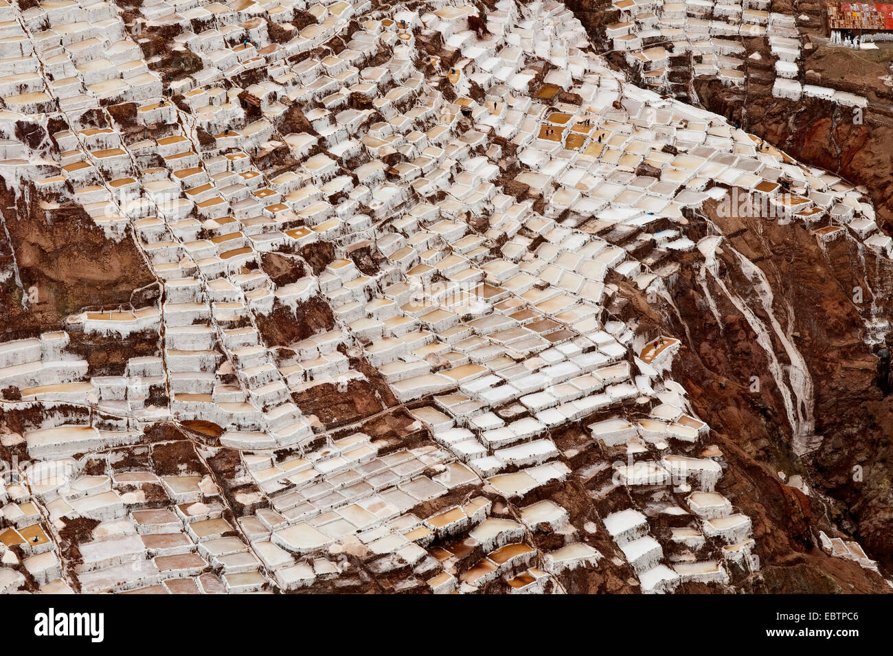 Salz Pfannen Salinas De Maras, Peru, Maras Stockfoto