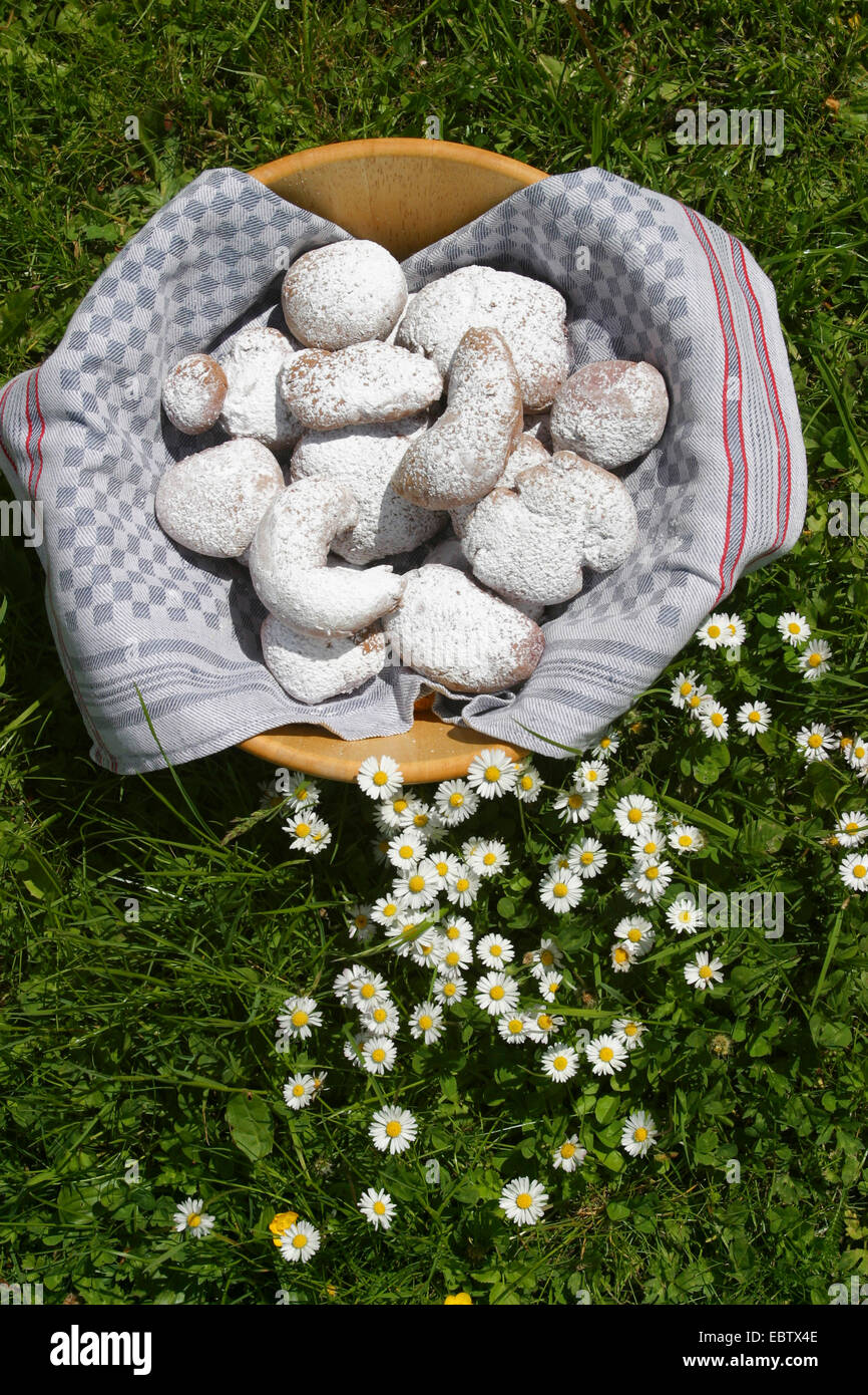 Früchtebrot in einem Korb in Wiese, Deutschland Stockfoto