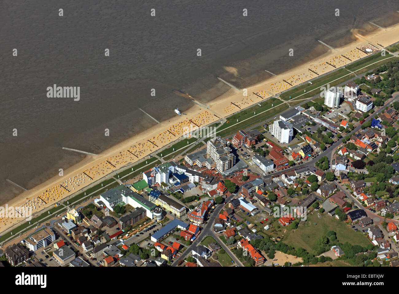 Strand und Hotels in Duhnen/Cuxhaven, Duhnen, Niedersachsen, Deutschland Stockfoto