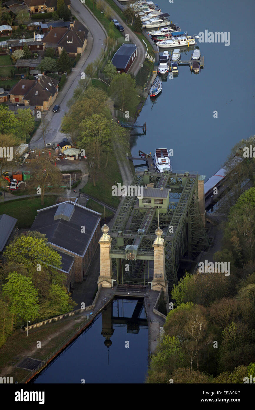 Industrielle Museum Schiff heben Henrichenburg am Dortmund-Ems-Kanal in den Morgen, Waltrop, Ruhrgebiet, Nordrhein-Westfalen, Deutschland Stockfoto