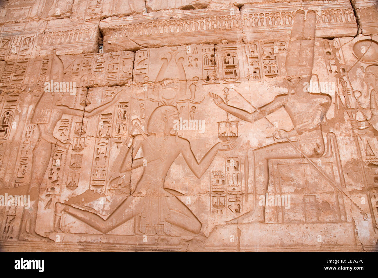 Wandbild Relief von Medinat Habu, Leichenhalle Tempel von Ramses III, Ägypten, Theben-West, Luxor Stockfoto