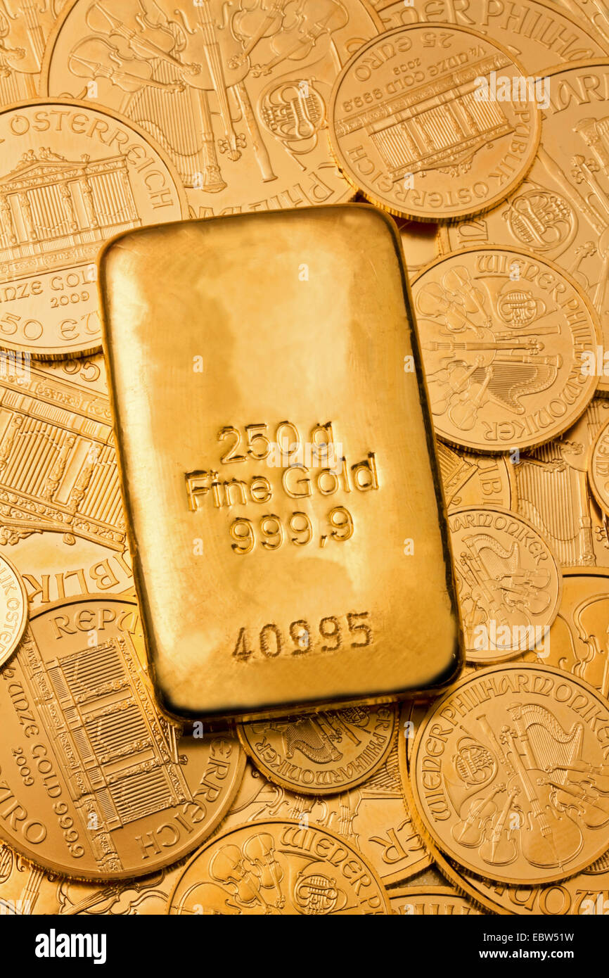 Gold auf Gold Anlagemünzen, 250 g fein Gold 999,9, Österreich Stockfoto