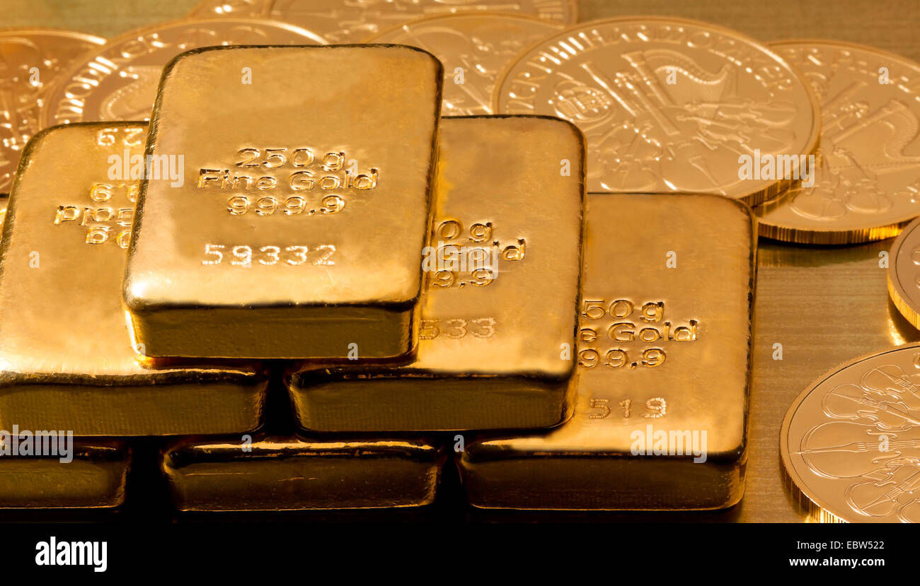 Gold auf Gold Anlagemünzen, 250 g fein Gold 999,9, Österreich Stockfoto