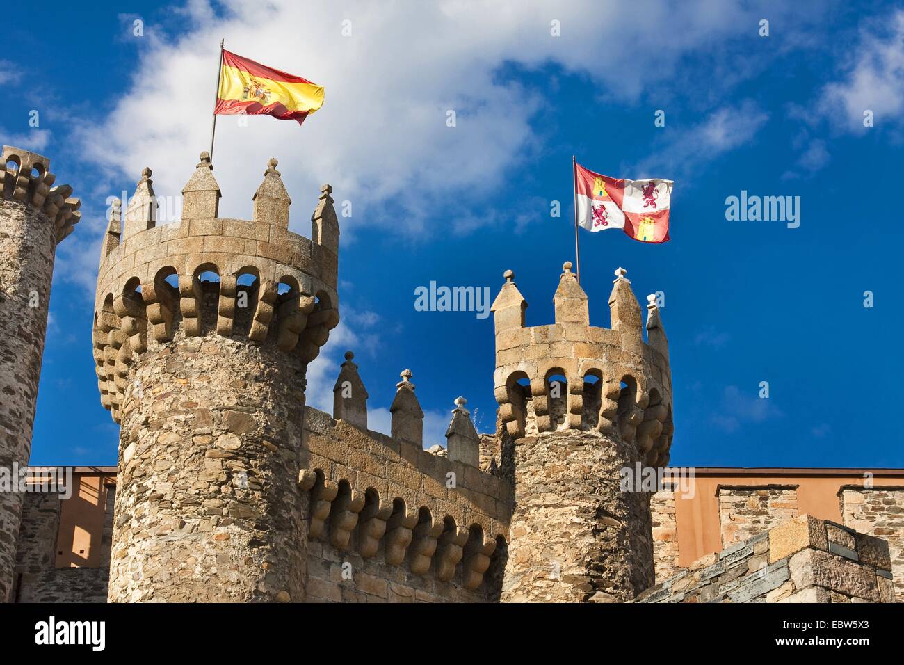 Türme der Ritter Templa Burg Castillo de Ponferrada, Spanien, Leon, Kastilien, Ponferrada Stockfoto
