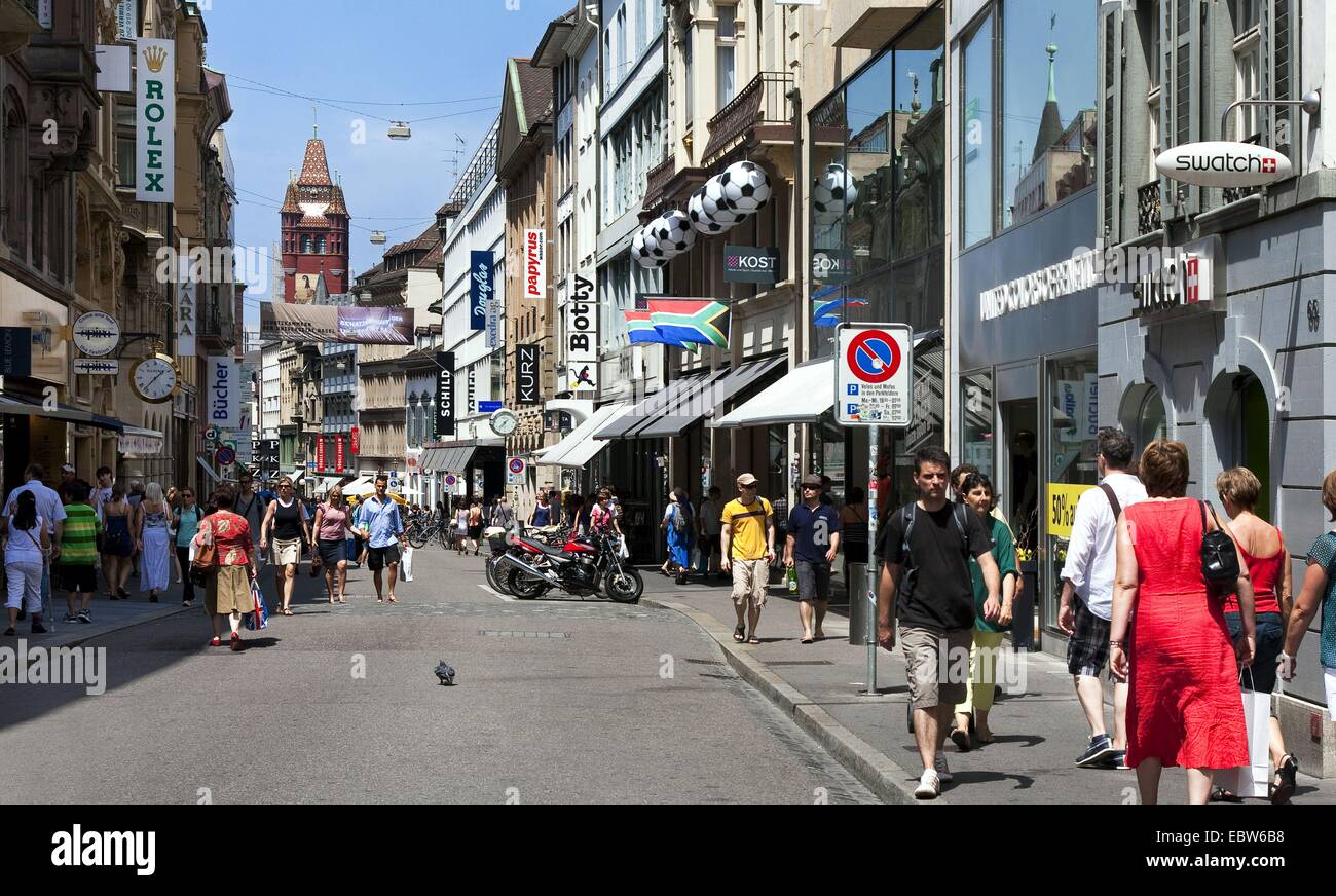 Freie Strasse, eines der größten Einkaufszentren, Einkaufszentren der Stadt, der Schweiz, Basel Stockfoto