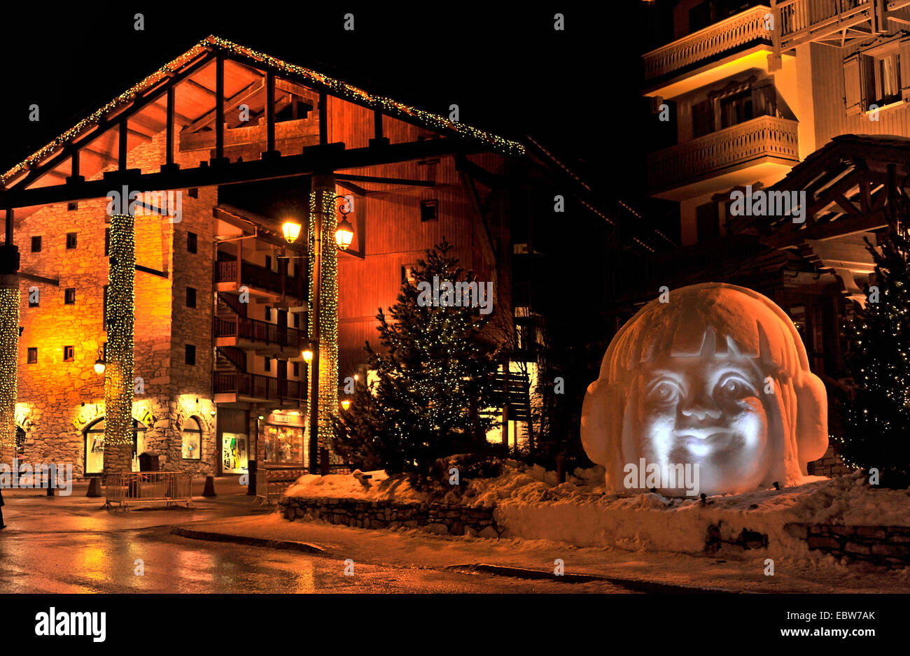 Skigebiet in Abend Beleuchtung, Frankreich, Val d ' Isere Stockfoto