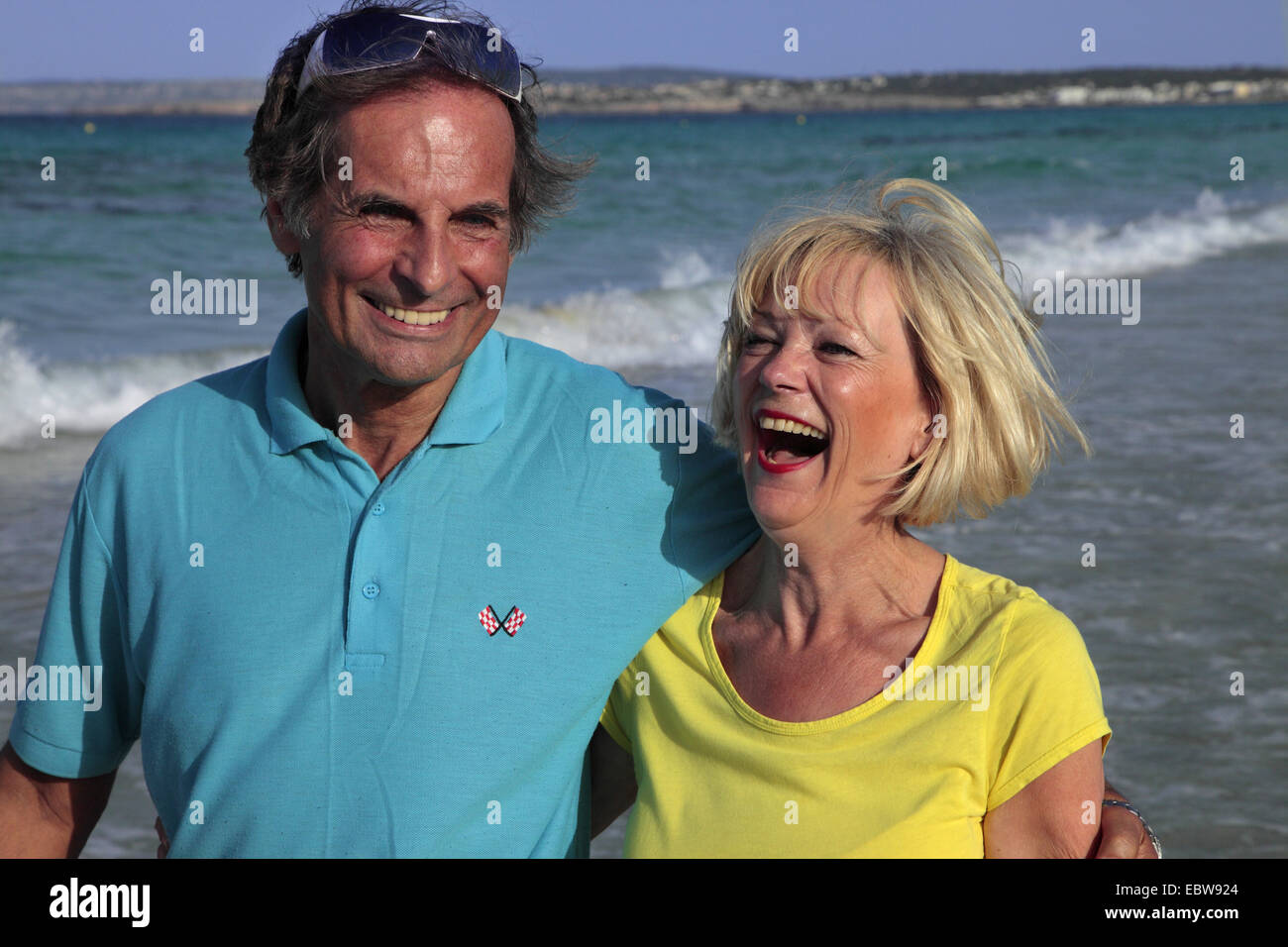 ältere Menschen Paar am Strand, Balearen, Ibiza Stockfoto