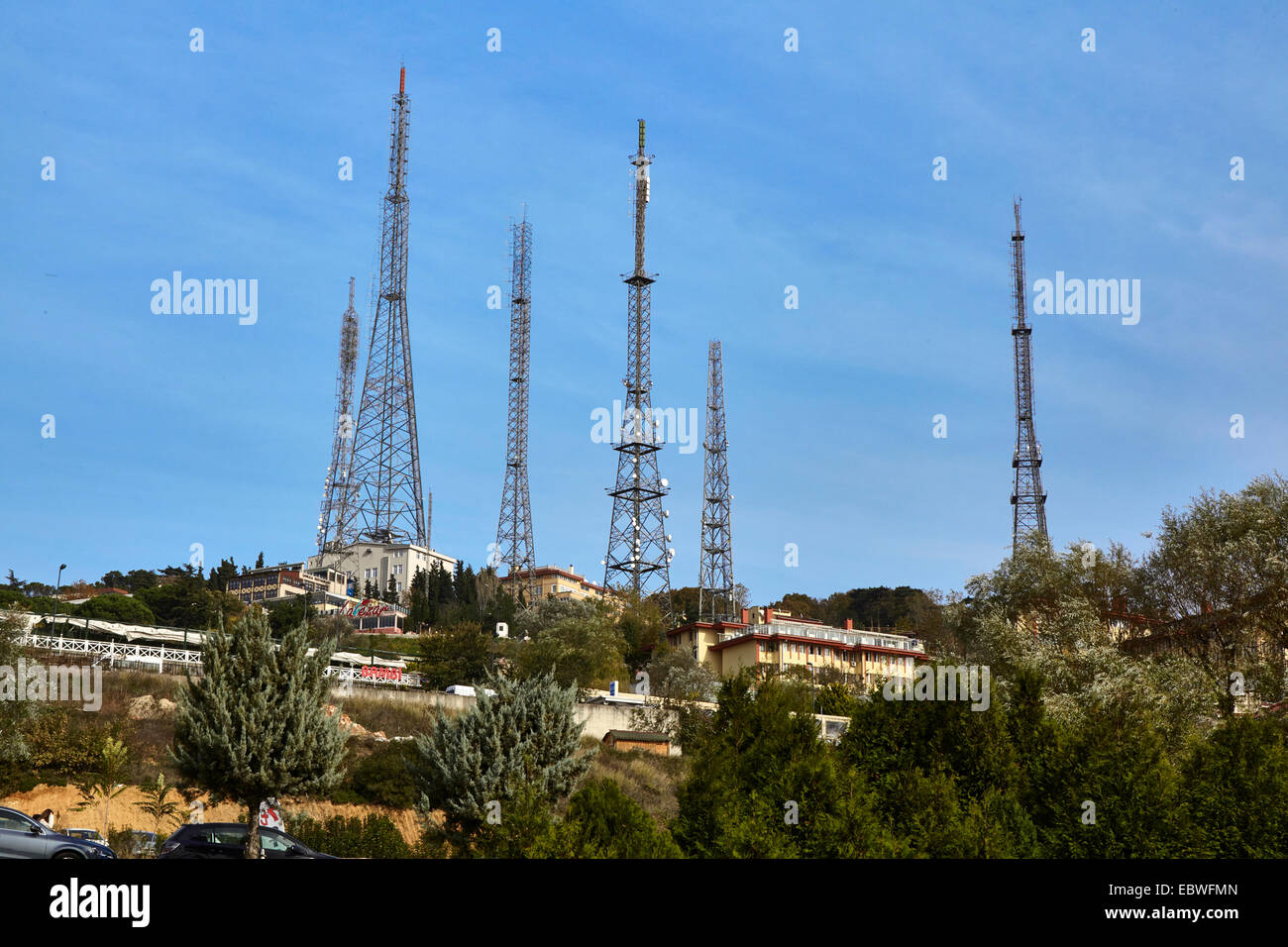 Antennen Funkmasten über den Bosporus Istanbul Stockfoto