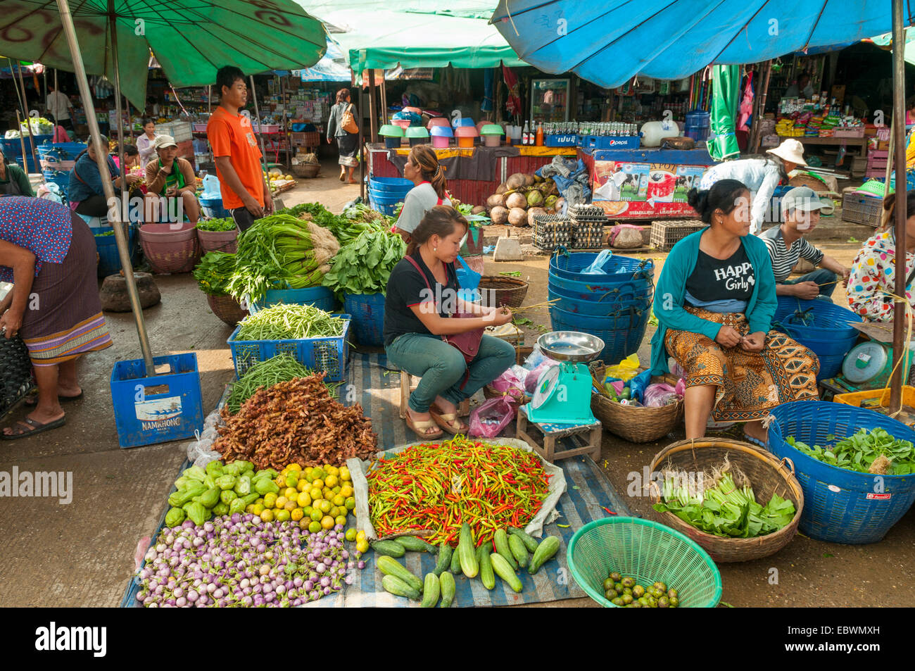 Obst- und Gemüsemarkt, Luang Prabang, Laos Stockfoto