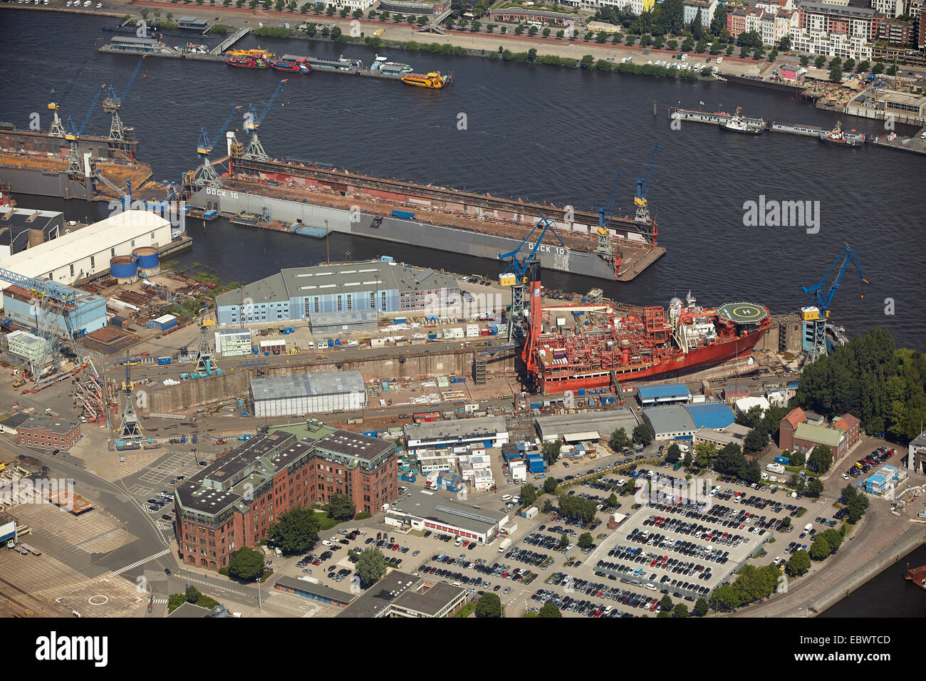 Luftaufnahme, Blohm und Voss Shipyards, Hamburg, Hamburg, Deutschland Stockfoto
