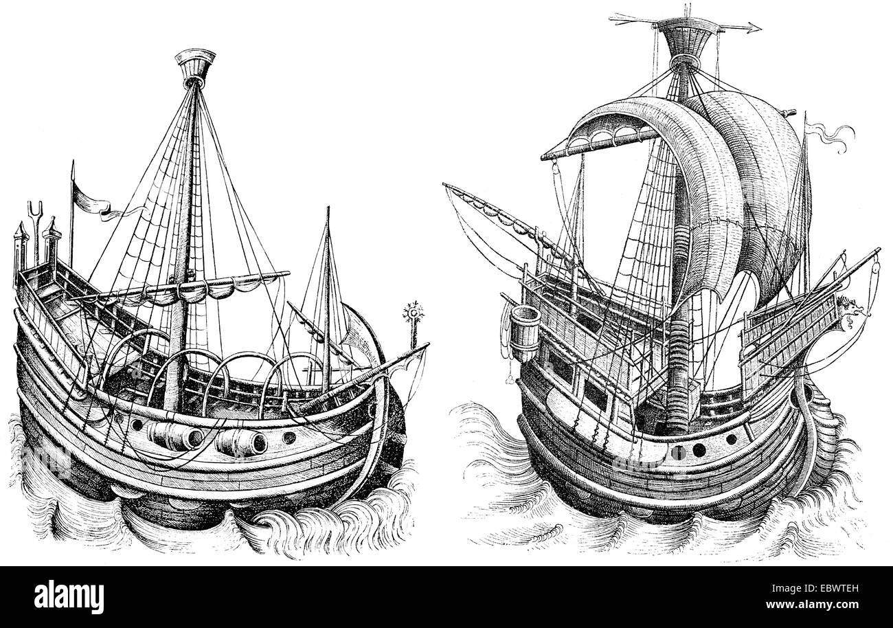 Schiffe des 15. Jahrhunderts, Stockfoto