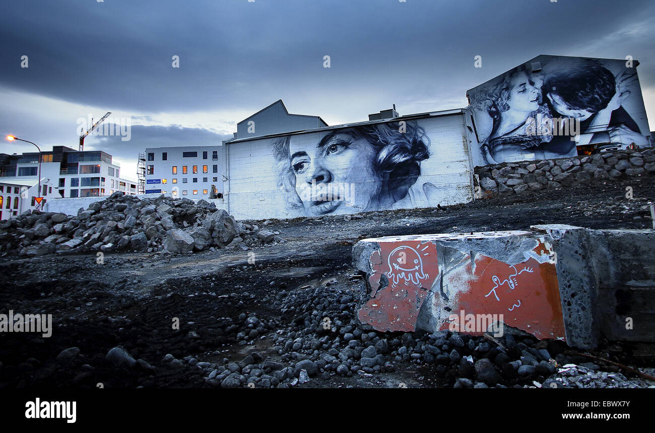 Wunderschöne Wandmalereien in Rekjavik, Island. Stockfoto