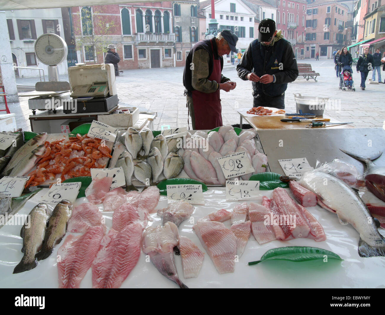 Fischmarkt am Campo Santa Margherita, Italien, Venedig Stockfoto