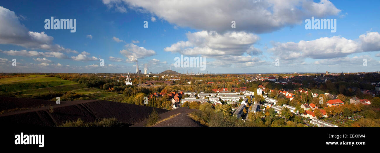 Blick auf Power station Scholven, Vorrat und der Bezirk der Bergleute Schuengelberg, Deutschland, Nordrhein-Westfalen, Ruhrgebiet, Gelsenkirchen Stockfoto