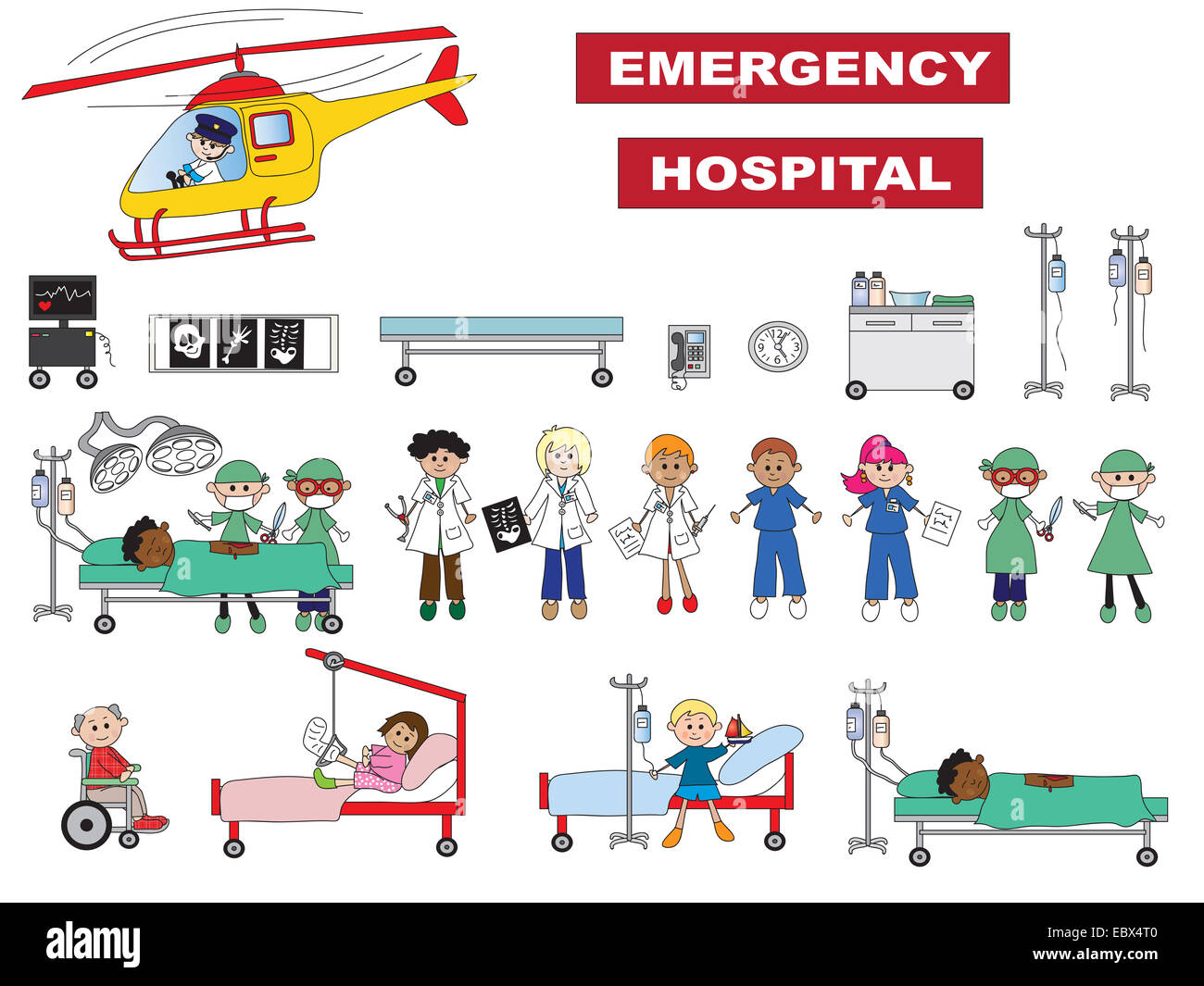 Abbildung von Krankenhaus-Icons isoliert Stockfoto