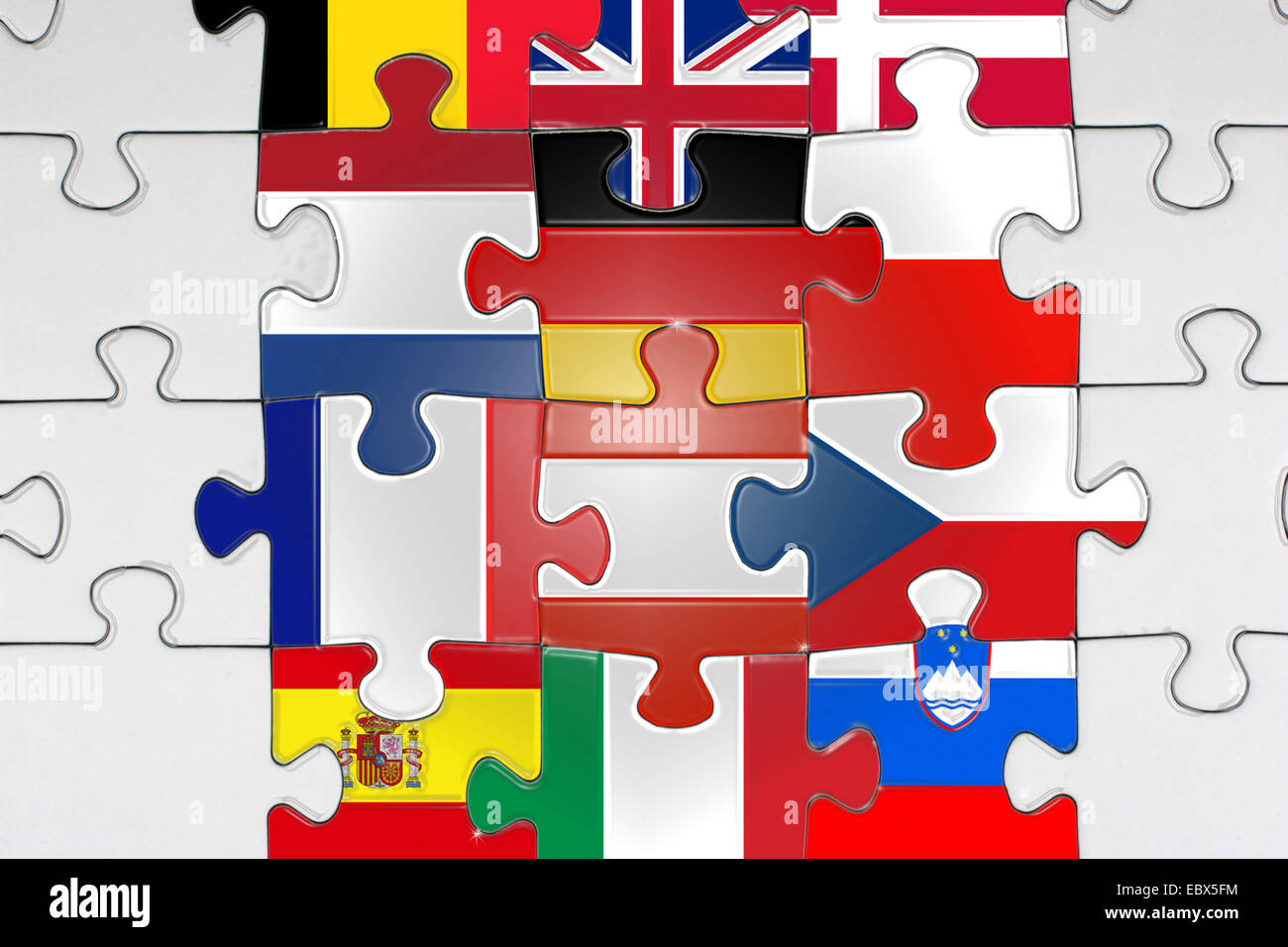 Puzzle mit Flaggen der EU Stockfoto
