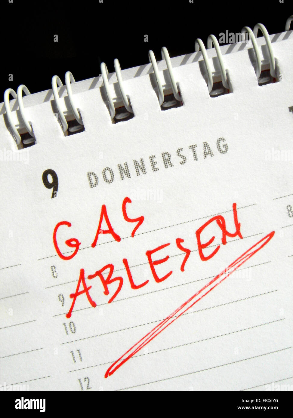 das Gas - Kalender-Eintrag zu lesen Stockfoto