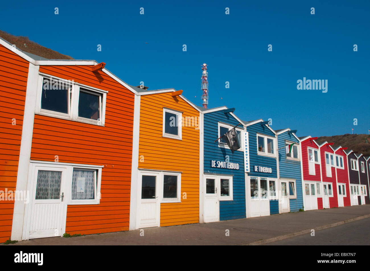 bunten Hummerbuden von Helgoland, Deutschland, Schleswig-Holstein Stockfoto