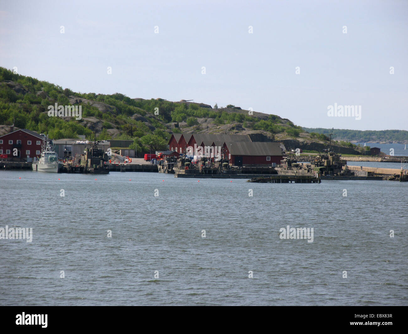 Naval base Iin den Hafen von Göteborg. Fracht und Fähren aus Kiel, Frederikshavn, Newcastle, Harwich und anderen Häfen verkehren regelmäßig hier. Foto: Klaus Nowottnick Datum: 13. Mai 2008 Stockfoto