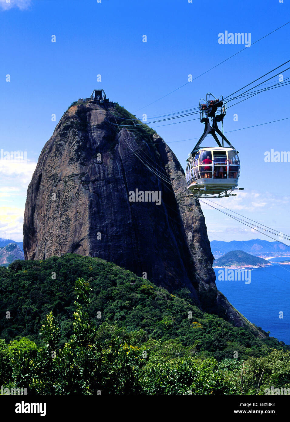 Seilbahn vor der Zuckerhut in Rio, Brasilien, Rio de Janeiro Stockfoto