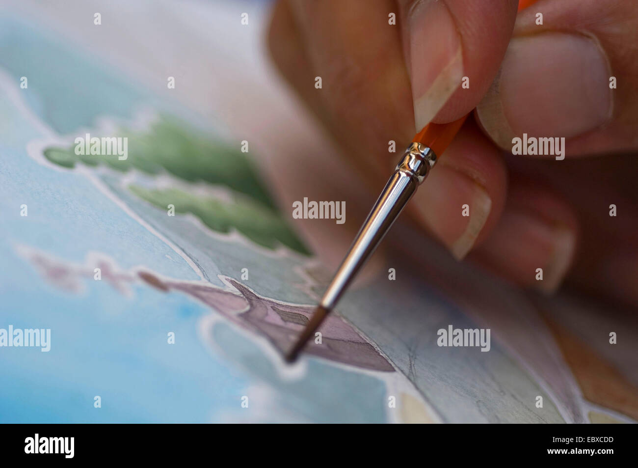 Aquarelle, Kirche im Norden-Alpen, Frankreich Stockfoto