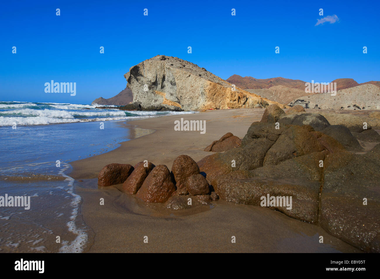 Cabo de Gata, Mónsul Strand, Biosphärenreservat, Cabo de Gata-Nijar Natural Park, Almeria, Andalusien, Spanien, Europa Stockfoto