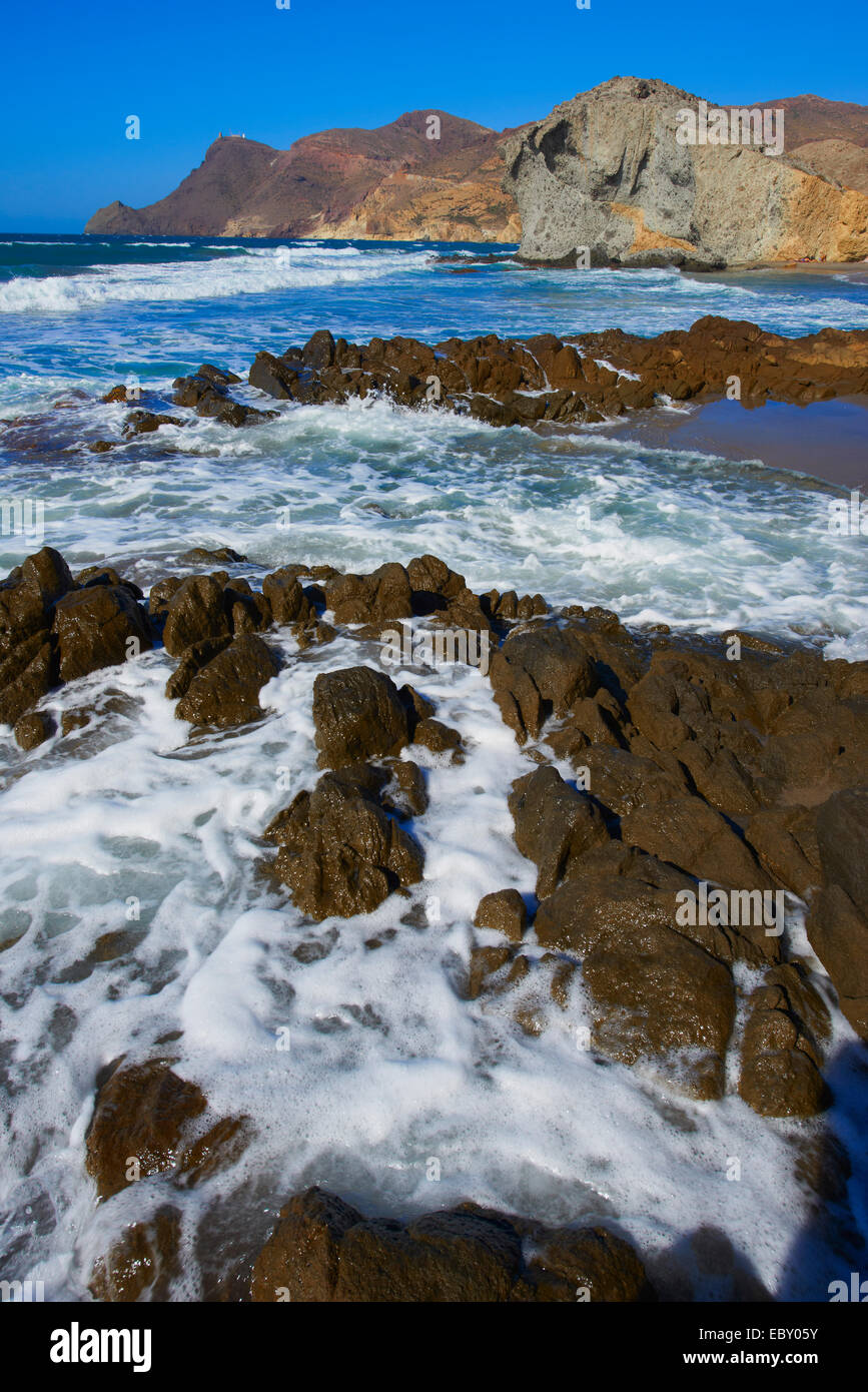 Cabo de Gata, Mónsul Strand, Biosphärenreservat, Cabo de Gata-Nijar Natural Park, Almeria, Andalusien, Spanien, Europa Stockfoto