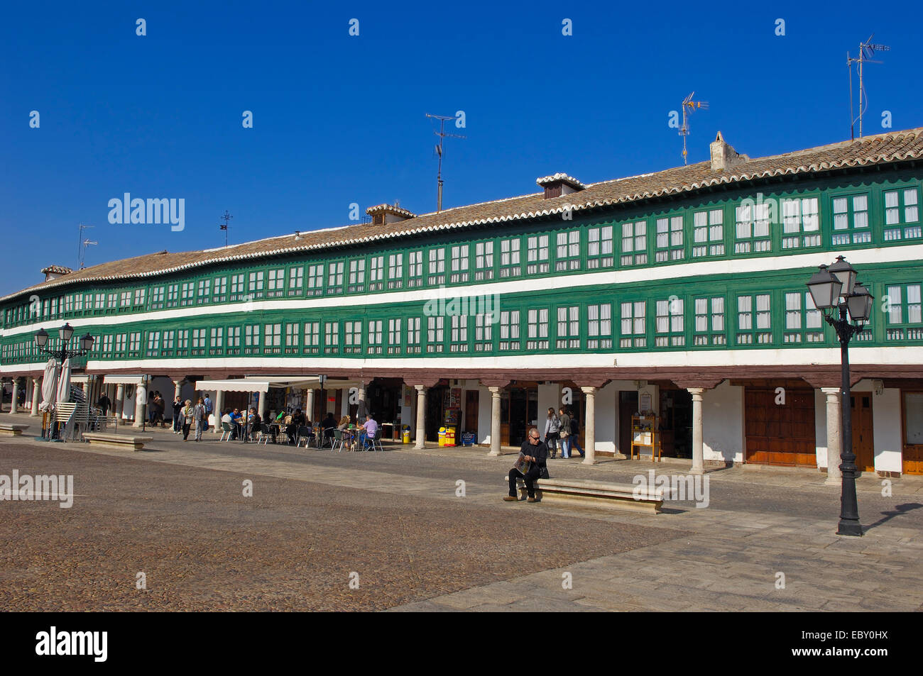 Plaza Mayor Hauptplatz, Almagro, Provinz Ciudad Real, Route des Don Quijote, Castilla-La Mancha, Spanien, Europa Stockfoto