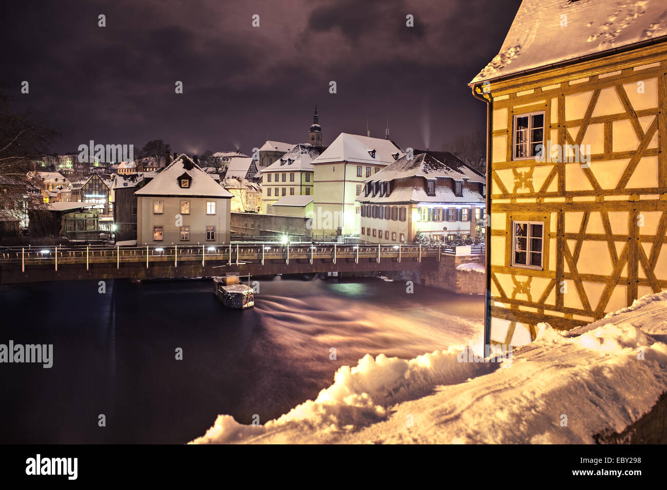 Nachtszenen winterliche Bamberg in Deutschland Stockfoto