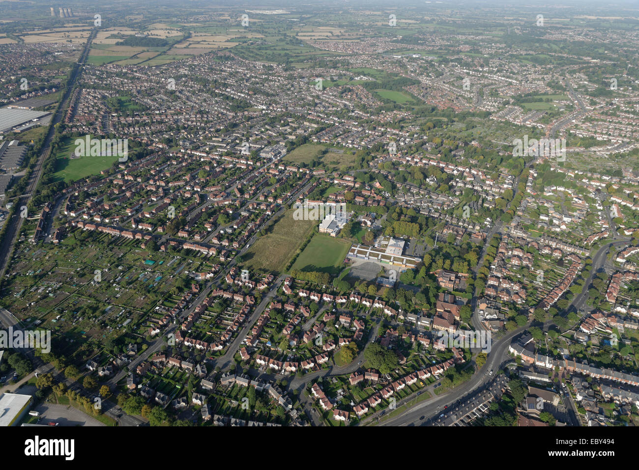 Eine Luftaufnahme des westlichen Derby zeigen die Wohngebiete im Süden von Derby Stadtzentrum Stockfoto