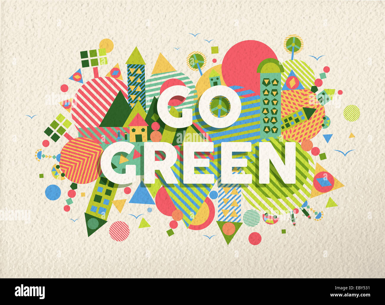 Gehen Sie grün bunt typografische Poster. Ökologie und Umwelt Motivation Zitat Design. EPS10 Vektor-Datei mit Transparenz legen Stockfoto