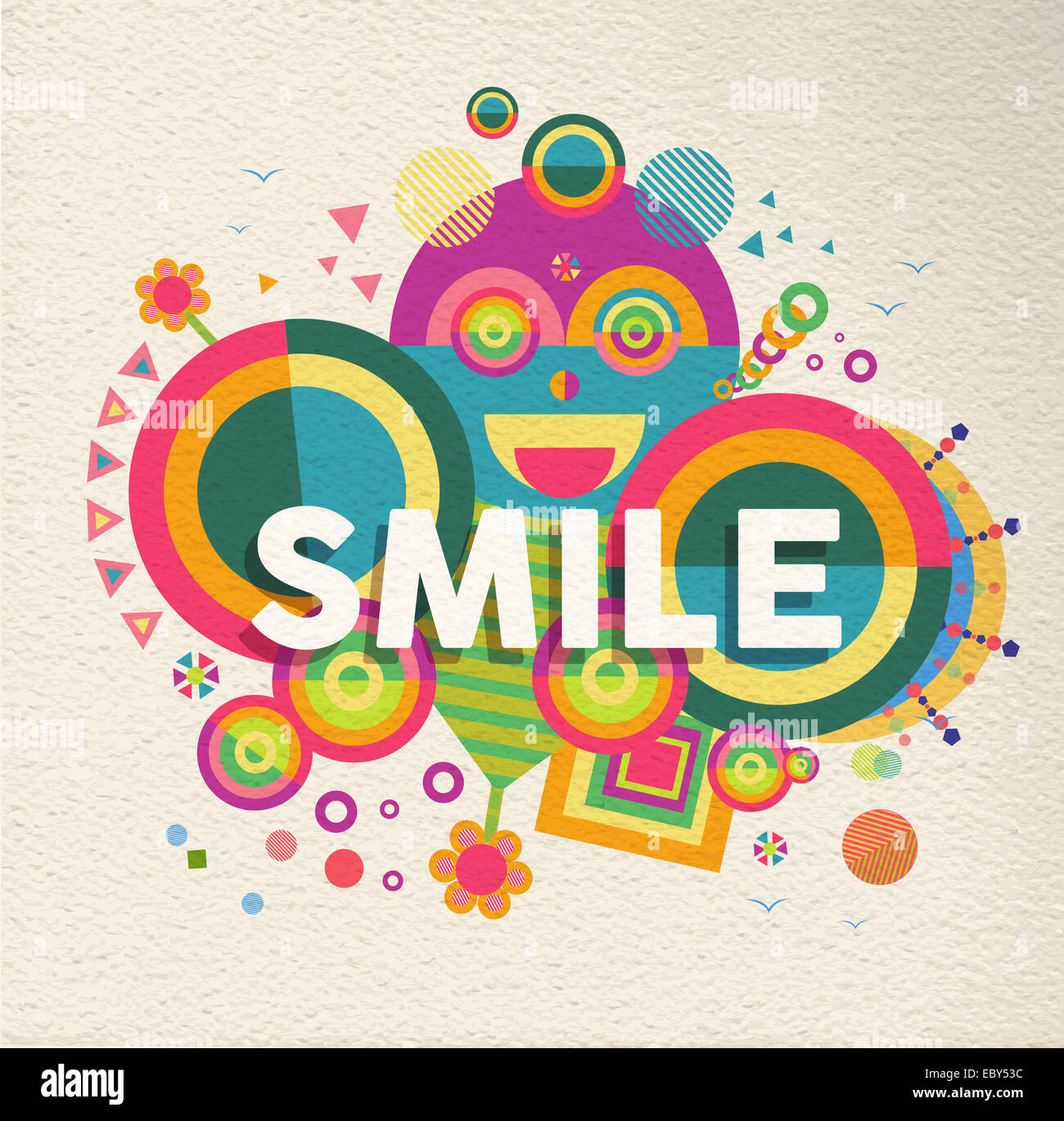 Lächeln Sie bunte typografische Poster. Inspirierende Motivation Zitat Design-Hintergrund.  EPS10 Vektor-Datei mit Transparenz laye Stockfoto