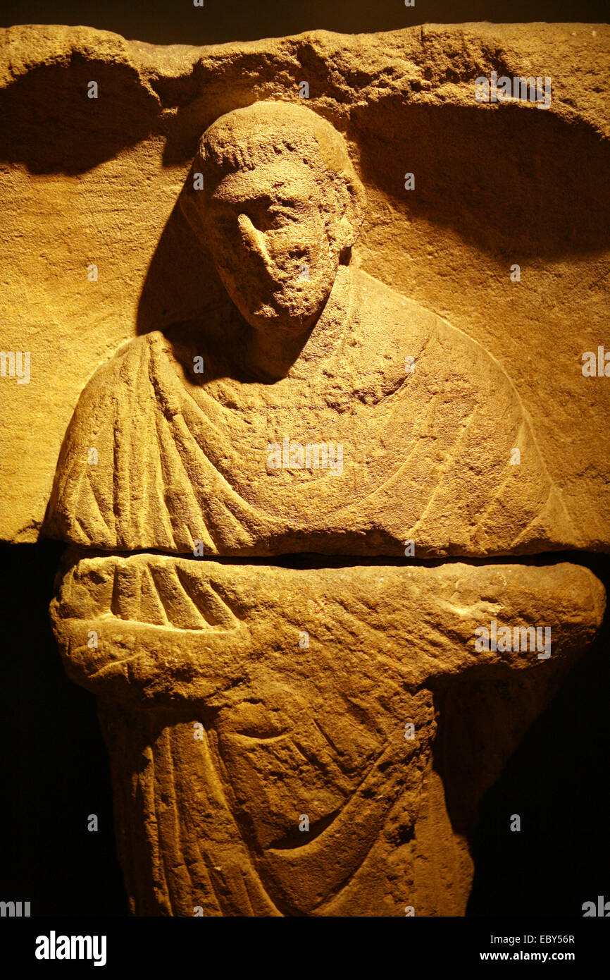 Skulptur eines Mannes Leben in Aquae Sulis Bad Großbritannien in römischer Zeit Stockfoto